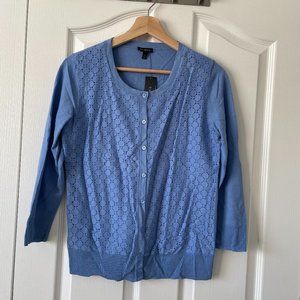 NWT Talbots Denis Blue Front Lace Layer Cardigan Lightweight Sweater Size S